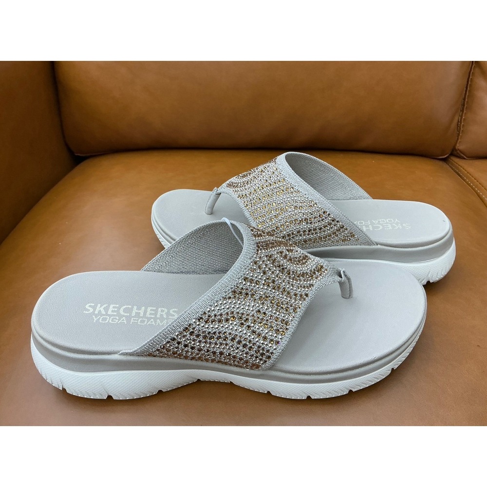 Skechers Summits Thong Sandals Womens 8 Taupe New‎ Rhinestone Unmatched Glow